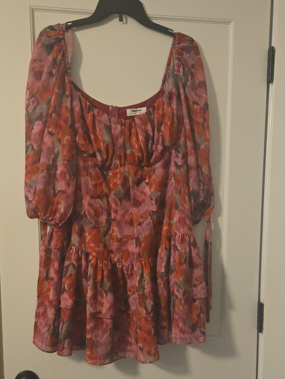 Showpo Floral Tiered Dress - Pink & Orange